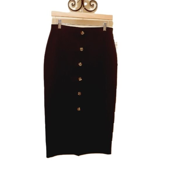 NEW Sanctuary Midi Pencil Skirt Black Tan Button Small - Picture 3 of 6